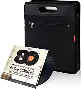 AKOZLIN Vinyl Record Travel Carrying Bag,LP Records Durable Vinyl Albums Case For Most 7" 10" 12" LP