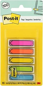 Post-it Arrow Flags, Assorted Bright Colors, .47 in Wide, 100/On-the-Go Dispenser, 1 Dispenser/Pack (684-ARR2)