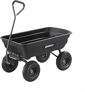 Gorilla Carts Dump Cart with Steel Frame, 600 Pound Capacity, and 10 Inch Tires - Heavy Duty Utility Wagon with Rolling Wheels for Beach, Garden, Yard