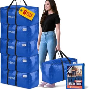 ClearSpace Extra Heavy Duty Moving Bags with Zipper, 6 Pack – Extra Large Storage Bags for Clothes, Moving Boxes or Packing for Organization - Clothing Storage with Carrying Handles