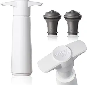 Vacu Vin Original Wine Saver with 2 Vacuum Stoppers – White Wine Preserver Pump for Bottles – Airtight Seal Keeps Wine Fresh – Manual Air Remover – Reusable Bottle Stoppers Included