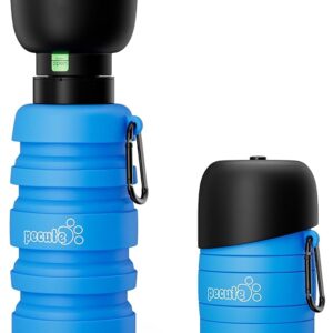 Pecute Dog Water Bottle Portable & Collapsible,17oz-29oz Dog Water Bottle with Folding Bowl, 5 Levels Capacity in 1, Carabiner Clip, 100% Food Grade Silicone,Outdoor Walking,Hiking,Travel,Blue