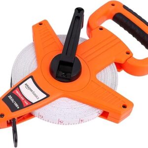 Amazon Basics Open Reel Fiberglass Measuring Tape, Inch/Metric Scale, Impact Resistant Shell, 100-feet (30-Meters) by 1/2-Inch, Orange