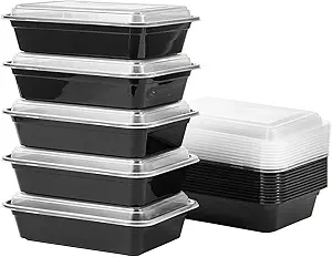 24 oz Meal Prep Containers With Lids Reusable 50 Pack Extra-thick Plastic Food Storage Black Disposable To Go Lunch Box BPA Free Stackable Microwave Dishwasher Freezer Safe (Formerly FULING)