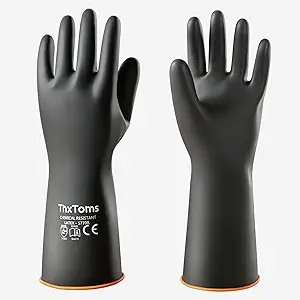 ThxToms Heavy Duty Latex Gloves,Chemical Resistant Gloves,Puncture Resistant, Resist Acid,Oil,Alkali, Waterproof for Industrial Cleaning,Gardening,14", 1 Pair