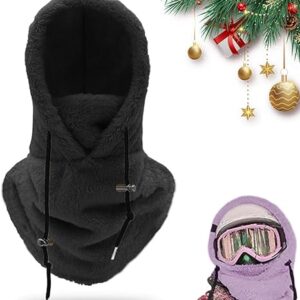 Sherpa Hood Ski Mask,Winter Fleece Hood Ski Mask for Women Men,Drawstring Face Cover Hat Coldproof Warm Cap Scarf