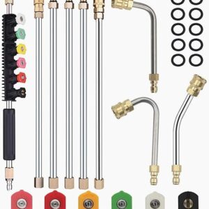 Selkie Pressure Washer Extension Wand Upgrade Power Washer Lance with Spray Nozzle Tips,30°,90°,120° Curved Rod, 1/4’’Quick Connect, Replacement for Anti-Leaked Ring 4000 PSI…