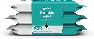 Amazon Basics Adult Wet Wipes Flushable Fragrance Free, 126 Count (3 Packs of 42) Packaging May Vary