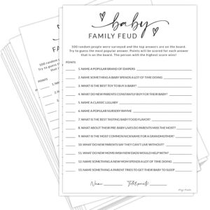 HerZii Prints Baby Shower Family Feud Game Cards, 50 Pack Baby Shower Game Cards with Answer Sheet, Minimalist Design (Baby Family Feud)
