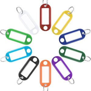 Uniclife 40 Pack Tough Plastic Key Tags with Split Ring Label Window, Assorted Colors