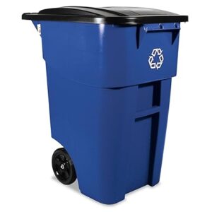 Rubbermaid Commercial Products BRUTE Rollout Heavy-Duty Wheeled Recycling Can/Bin, 50-Gallon, Blue Recycling, for Restaurants/Hospitals/Offices/Warehouses/Garage