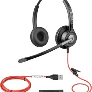 Callez USB Headset with ENC Dual Mic Noise Cancelling for PC Laptop Mac, Computer Headset with MS Teams Call Button Wired Stereo Headphones for Teams Zoom Home Office Work Call Center