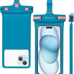 wellhouse Waterproof Phone Pouch, Waterproof Phone Case for iPhone 16 15 14 13 12 Pro Max XS Samsung, IPX8 3D Cellphone Dry Bag Beach Essentials (1 Pack - Blue7.0, 7 inch)