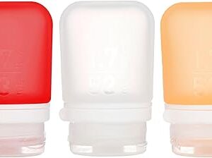 humangear GoToob+ 3-Pack (Small) | Refillable Silicone Travel Bottle | Locking Lid | Food-Safe Material, Clear/Red/Orange, Small (1.7 fl.oz; 53ml)
