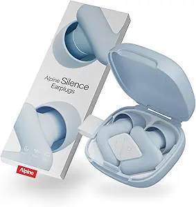 Alpine Silence Earplugs for Sleep, Focus & Travel - V-Shape Snug Fit & Soft Oval Tips – 4 Sizes XS/S/M/L - Comfortable, Reusable Hearing Protection - 22dB – Blue