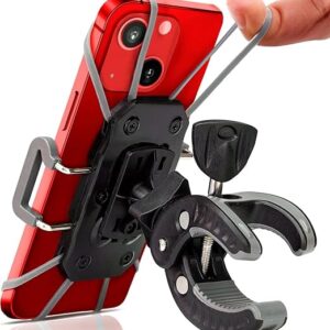 Bike & Motorcycle Phone Mount - For iPhone 16 (15, Xr, SE, Max/Plus), Galaxy S22 or any Cell Phone - Universal ATV, Mountain & Road Bicycle Handlebar Holder. +100 to Safeness & Comfort