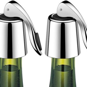 Wine Stoppers Set of 2 - Stainless Steel Wine Bottle Stopper with Silicone Seal, Reusable Beverage Preserver, Freshness Keeper, Premium Bottle Sealers, Ideal Wine Saver Accessory Gift Set