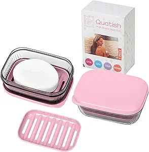 Quatish Soap Holder, Leakproof Travel Soap Case, Bar Soap Holder for Shower, Soap Dish with Lid for Gym, Travel Size Toiletries, Portable Travel Essentials, Pink