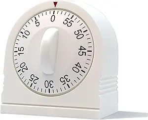 60 Minute Wind Up Timer, Visual Mechanical Timer with Loud Alarm, Manual Countdown Timers for Classroom, Home, Study and Cooking (White)