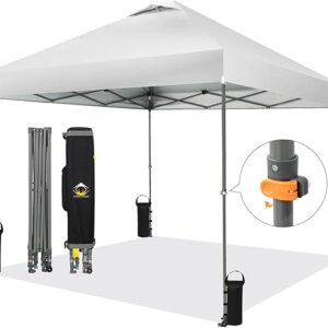 CROWN SHADES Adjustable Height on The Fly, 10x10 Pop Up Canopy - Beach Tent with One Push Setup - Easy Outdoor Sun Shade for Events, Parties, Camping - Outside Shade with STO-N-Go Bag, White