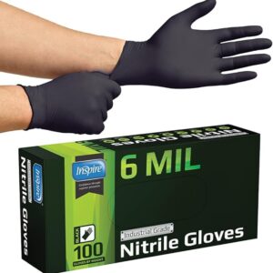 Inspire Black Nitrile Gloves HEAVY DUTY 6 Mil Nitrile Chemical Resistant Medical Cooking Cleaning Disposable Black Gloves