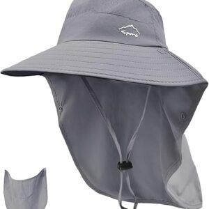 Rosoz Sun Hat for Men Women with Neck Flap,Wide Brim UPF50+ Fishing Hat with Detachable Face Cover Outdoor Sun Protection Hat