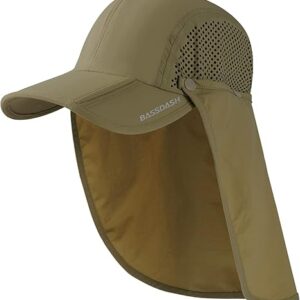 BASSDASH UPF 50+ Foldable Fishing Hat Baseball Cap with Removable Neck Flap Portable for Men Women Golf Hiking