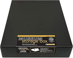 Lineco Archival 11 x 14 x 3 inches Museum Archival Storage Box, Drop Front Design, Acid-Free with Metal Edge. Preserves Photos Documents, Black