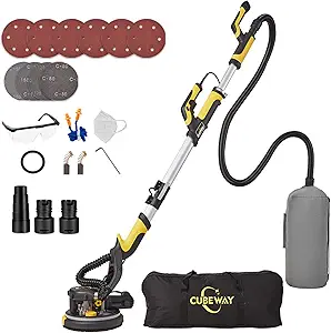 Drywall Sander with Vacuum Dust Collector, CUBEWAY 6.5A 780W Ceiling and Wall Sander Tool with 7 Variable Speed 900-1800RPM, Popcorn Ceiling Removal Tool, LED Light, 20pcs Sanding Discs