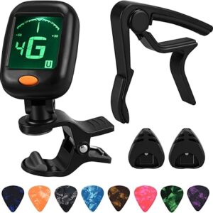 Guitar Capo & Tuner Set, Accessories Including Capo, Tuner, Picks & Pick Holder, Perfect for Guitar Players & Beginners (1 Set)