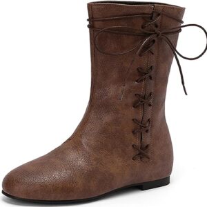 Cozivwaiy Women Vintage Flats Short Boots Lace up Comfortable Round Toe Pirate Boot Costume Medieval Renaissance Flat Victorian Boots