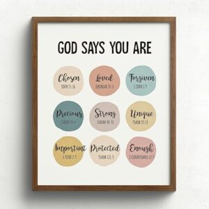 Inspirational Bible Verse Wall Art, God Says You Are, Scripture Art Prints, Minimalist Christian Wall Art Decor, Boho Poster Wall Decor for Home Office, Affirmations Gifts, Unframed (8X10 inch)