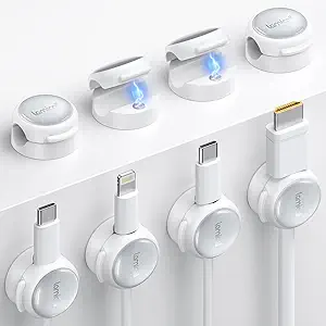 Magnetic Cable Clips Cord Organizer - Lamicall 8Pack [Crystal-Clear & Silver Shine] Cable Management for Phone Charging Cord, Strong Adhesive Wire Holder for Home Office Desk Car Nightstand, White