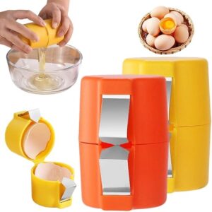 2Pcs Egg Shell Opener, 2025 New Egg Cracker Tool for Raw Eggs, Hard Boiled Egg Peeler Egg Cube Egg Separator Handheld, Stainless Steel Eggshell Breaker Egg Shell Cutter Kitchen Gadgets(Orange+Yellow)