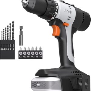 Litheli 20V Cordless Drill Driver, Electric Power Drill with 2 Variable Speed Settings, 1/2 Inch Keyless Chuck, 21+1 Clutch Settings with Maximum Torque of 443 In-lbs (Charger not Included)