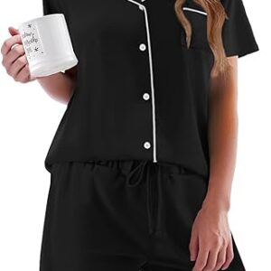 Ekouaer Pajamas Set for Women Short Sleeve Sleepwear Button Down Pjs Soft 2 Piece Lounge Sets XS-XXXL