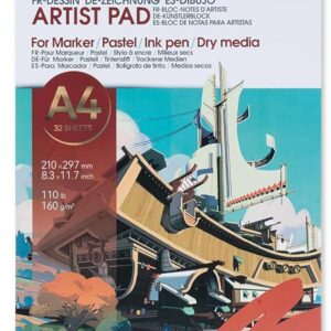 TRANSON Artist Mix Media Sketchbook Marker Pad, 8.3”x11.7” 32 Sheets A4 Art Papers, 110lb/160gsm for Painting, Drawing and Sketching