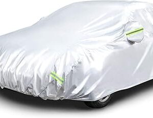 Amazon Basics Silver Weatherproof Car Cover - 150D Oxford, Sedans up to 190"