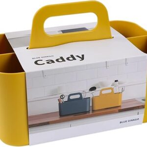 BLUE GINKGO Stackable Organizer Caddy – Korean-Made Portable Tote for Bathroom, Office, Crafts, or School Supplies (Rectangle, Yellow)