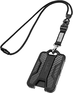 LIUGX Badge Holder with Heavy Duty Breakaway Lanyard, Carbon Fiber-Texture, Durable ID Card Holder (Holds 6 Cards) with Quick Release Detachable Buckle, Metal Clip, American Flag