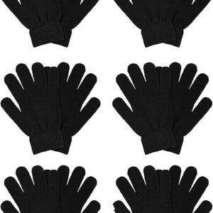 6 Pairs Winter Magic Gloves for Women Men Cold Weather Thermal Warm Stretchy Gloves Mittens Black Knit Gloves for Running Driving Hiking