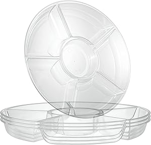Plasticpro 6 Sectional Round Plastic Serving Tray/Platters Clear Pack of 2