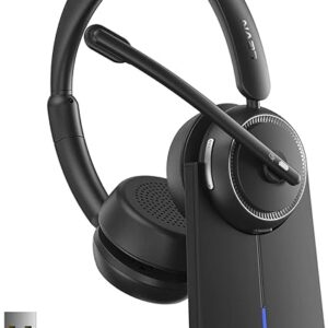 LEVN Wireless Headset with Mic for Work, Bluetooth Headset with Microphone (Noise Cancelling), 65 Hrs Working Time 2.4G Wireless Headphones with Mic for Work/Call Center/PC/Computer/Laptop/Teams/Zoom