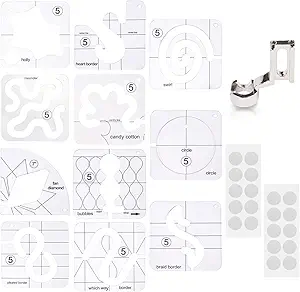 14 PCs Free Motion Quilting Template Set Includes 11 Quilting Templates 3mm, High Shank Ruler Foot, Non-Slip Grips, Free Motion Quilting Rulers and Templates for DIY Quilting on Sewing Machine