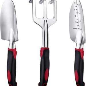 FANHAO Garden Tool Set, 3 Piece Heavy Duty Garden Trowels Cast-Aluminum Garden Hand Shovels with Non-Slip Rubber Grip, Idea for Transplanting, Weeding, Digging and Planting
