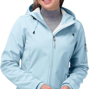 33,000ft Women's Softshell Jacket, Fleece Lined Warm Jacket Light Hooded Windproof Coat for Outdoor Hiking