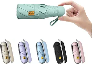 BAODINI Travel Mini Umbrella for Purse With Case Small Compact UV Sun Protection Sun Lightweight Tiny Pocket Umbrella for Women Kids and Men