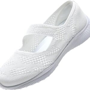 Women Mary Jane Shoes Slip On Walking Flats Comfortable Dressy Knit Washable Casual Nurse Shoe with Arch Support