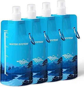 Membrane Solutions Collapsible 23oz Water Bottle with Filter Straw, Reusable Pouch and Carabiner, Foldable Water Container for Hiking, Camping, Travel, Emergency