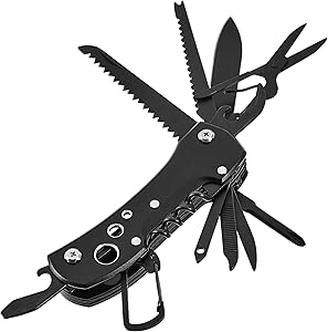 Amazon Basics 15-in-1 Stainless Steel Multitool Pocket Knife with Sheath, Black